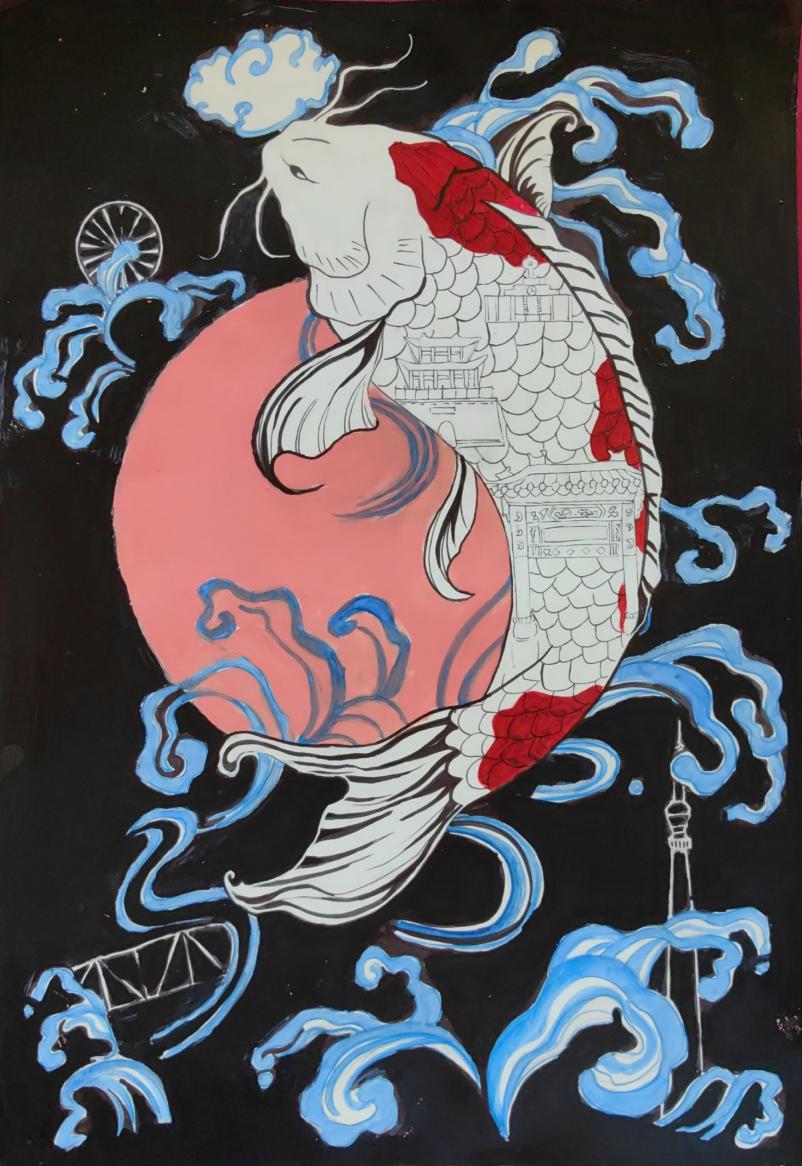 天津市滨海新区乐竞官网《天津之韵锦鲤跃古建》李佳大一年级